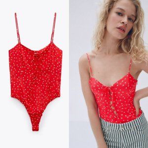 NWT ZARA Red White Star Print Bodysuit Small